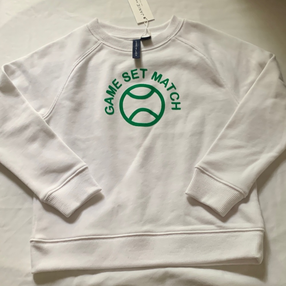 Janie and Jack White and Green Logo French Terry Sweatshirt